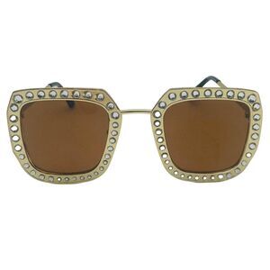 7045 | Brown Lens Square Ladies Sunglasses with Bling Accents